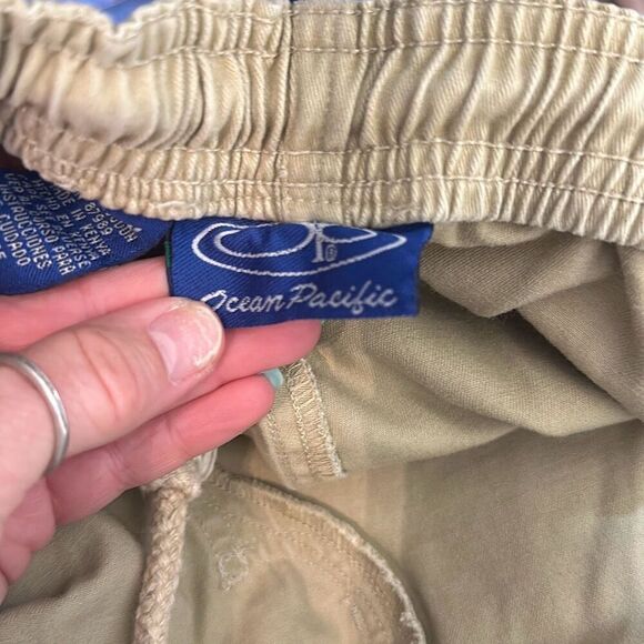 Vintage OP Ocean Pacific Tan Shorts Mens Size L Large Elastic Waist Drawstring - Picture 7 of 9